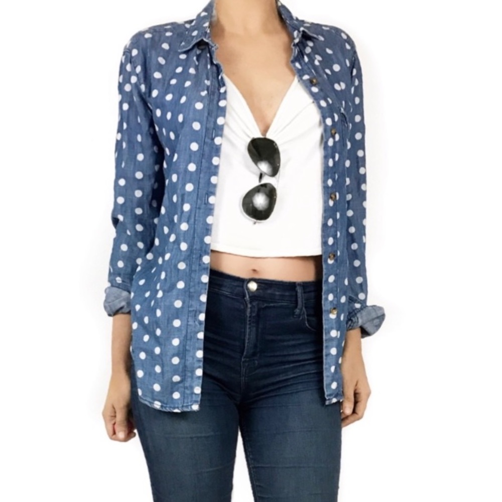 NWT BDG Urban Outfitters Polka Dot Long Sleeve Button Down Collared Shirt XS